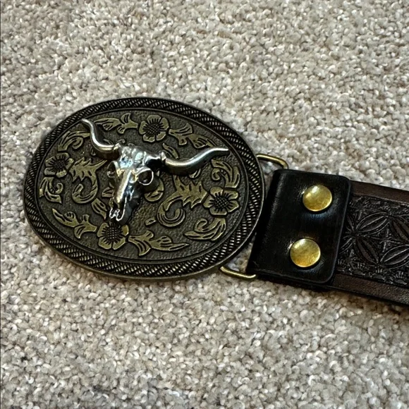 Men’s western cowboy Nashville party belt brown silver brass - Picture 2 of 6